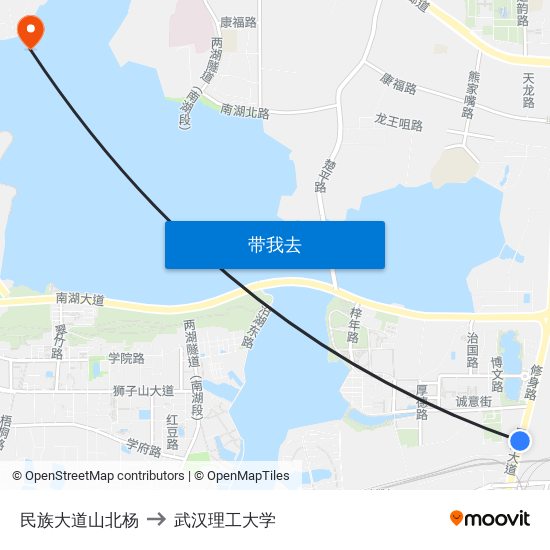 民族大道山北杨 to 武汉理工大学 map
