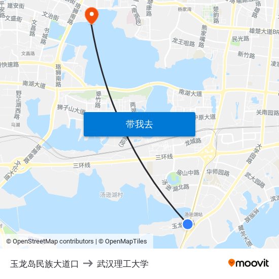 玉龙岛民族大道口 to 武汉理工大学 map