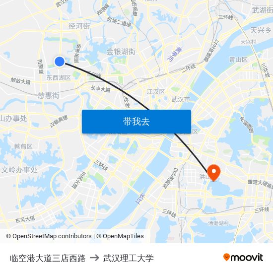 临空港大道三店西路 to 武汉理工大学 map