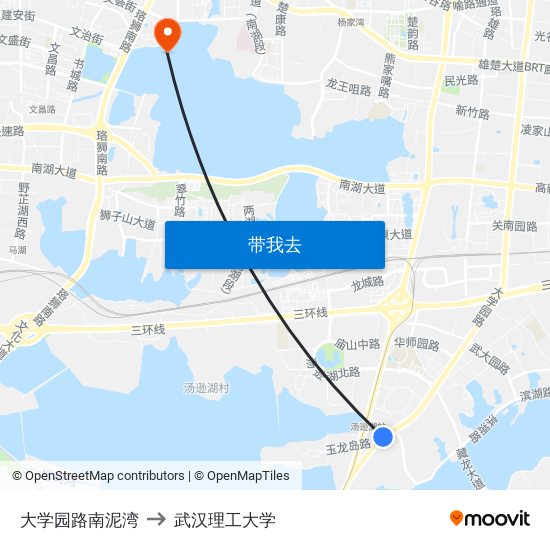 大学园路南泥湾 to 武汉理工大学 map