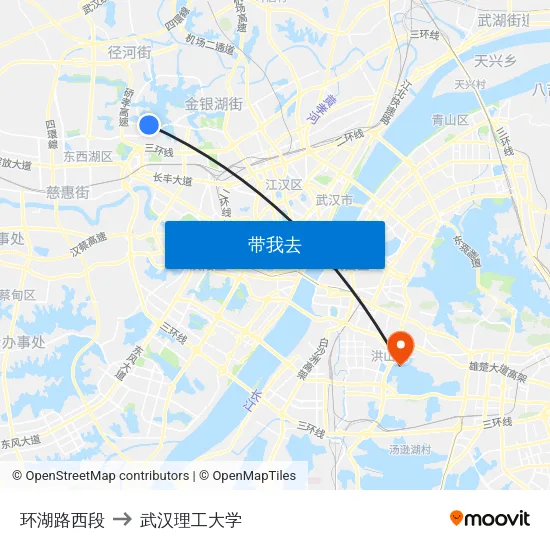 环湖路西段 to 武汉理工大学 map
