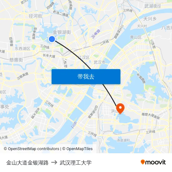 金山大道金银湖路 to 武汉理工大学 map