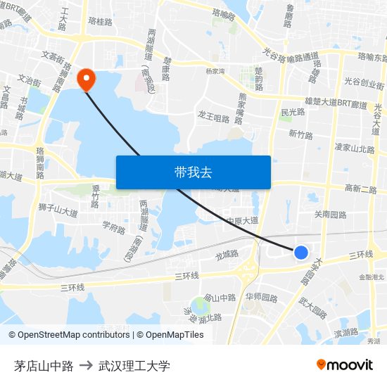 茅店山中路 to 武汉理工大学 map