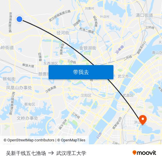 吴新干线五七渔场 to 武汉理工大学 map