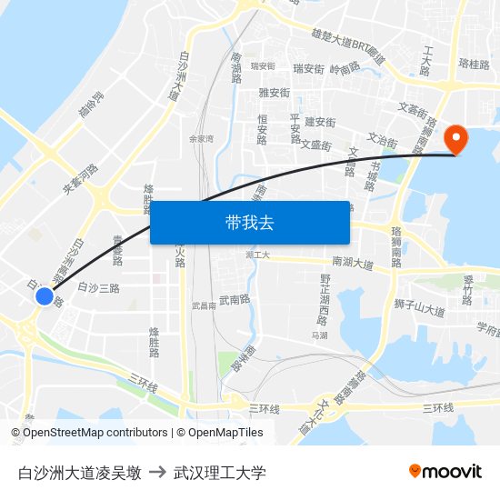 白沙洲大道凌吴墩 to 武汉理工大学 map