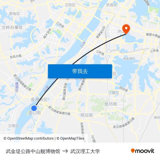 武金堤公路中山舰博物馆 to 武汉理工大学 map