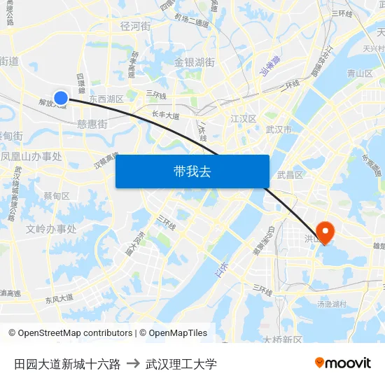 田园大道新城十六路 to 武汉理工大学 map