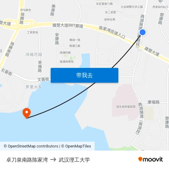 卓刀泉南路陈家湾 to 武汉理工大学 map
