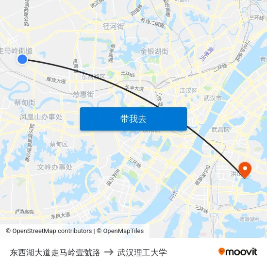 东西湖大道走马岭壹號路 to 武汉理工大学 map