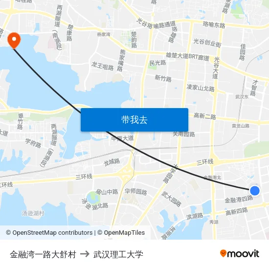 金融湾一路大舒村 to 武汉理工大学 map