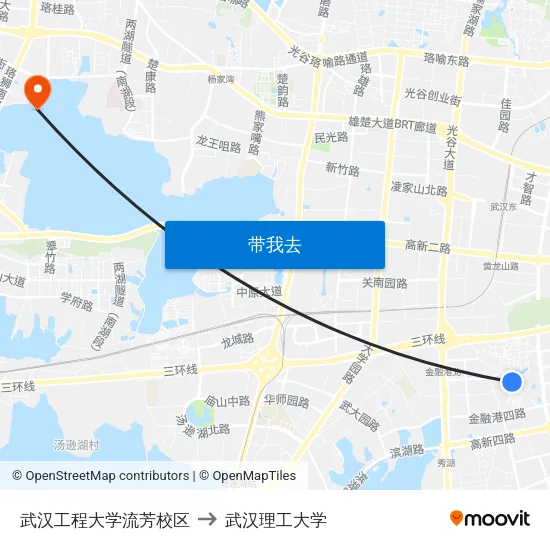 武汉工程大学流芳校区 to 武汉理工大学 map