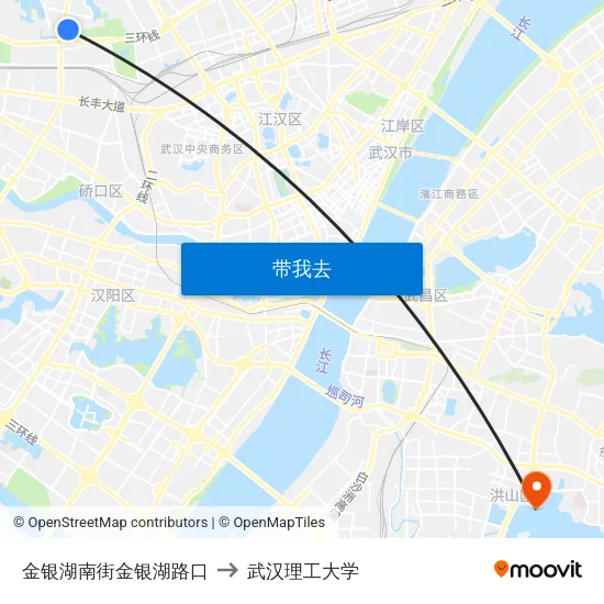 金银湖南街金银湖路口 to 武汉理工大学 map