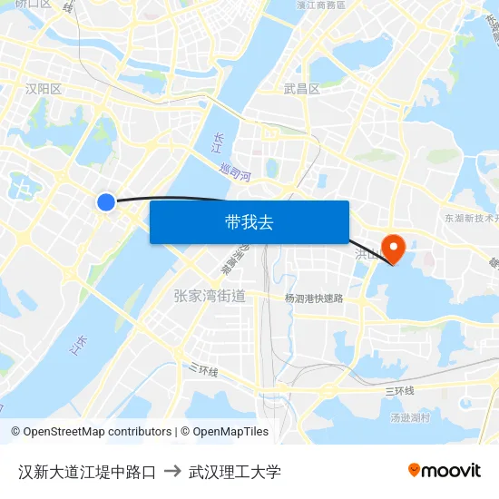汉新大道江堤中路口 to 武汉理工大学 map