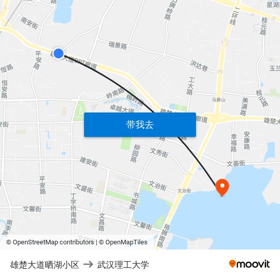 雄楚大道晒湖小区 to 武汉理工大学 map