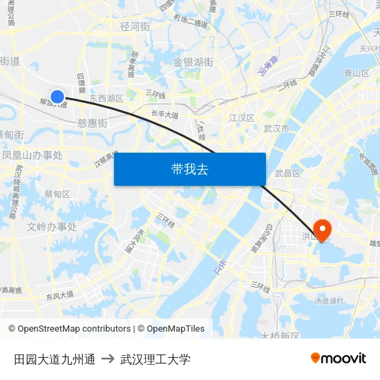田园大道九州通 to 武汉理工大学 map