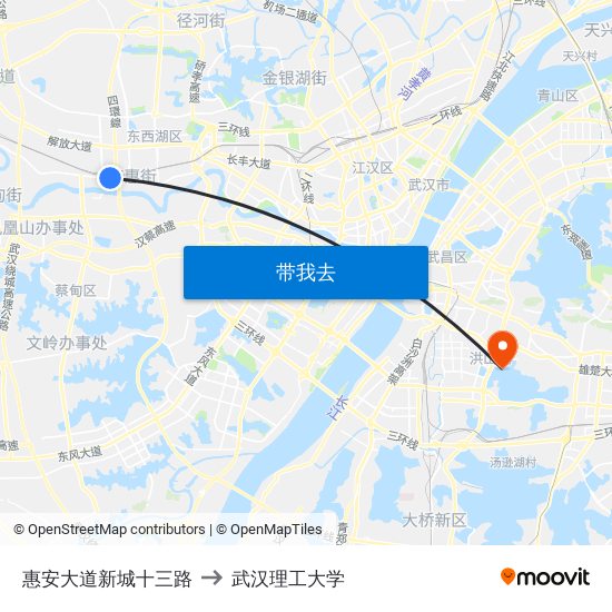 惠安大道新城十三路 to 武汉理工大学 map