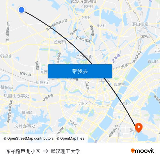 东柏路巨龙小区 to 武汉理工大学 map