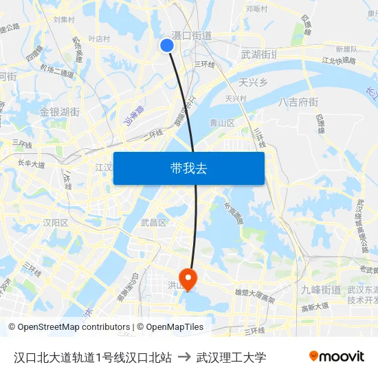 汉口北大道轨道1号线汉口北站 to 武汉理工大学 map