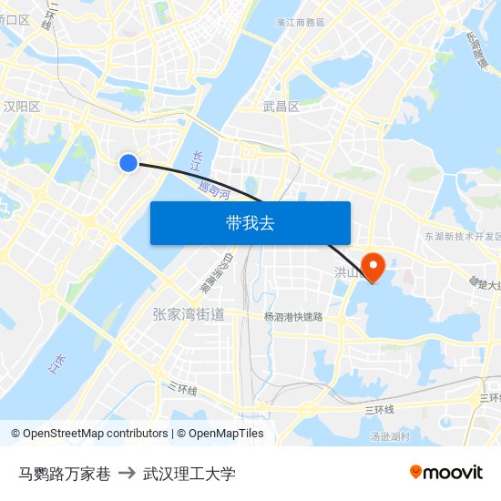 马鹦路万家巷 to 武汉理工大学 map