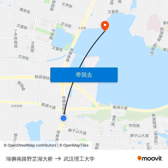 珞狮南路野芷湖大桥 to 武汉理工大学 map