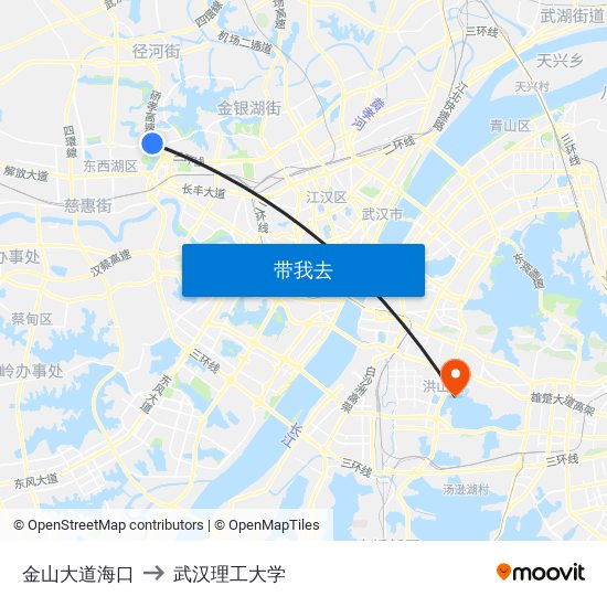 金山大道海口 to 武汉理工大学 map