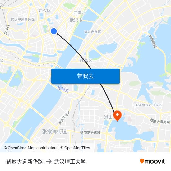 解放大道新华路 to 武汉理工大学 map