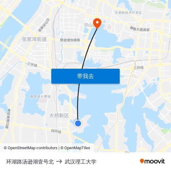 环湖路汤逊湖壹号北 to 武汉理工大学 map