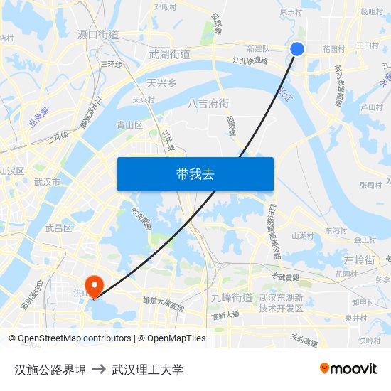 汉施公路界埠 to 武汉理工大学 map
