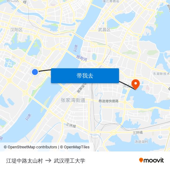 江堤中路太山村 to 武汉理工大学 map