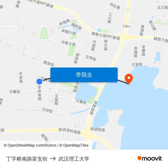 丁字桥南路富安街 to 武汉理工大学 map