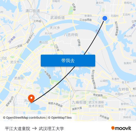 平江大道童院 to 武汉理工大学 map