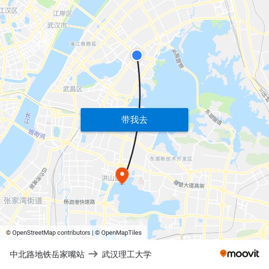 中北路地铁岳家嘴站 to 武汉理工大学 map