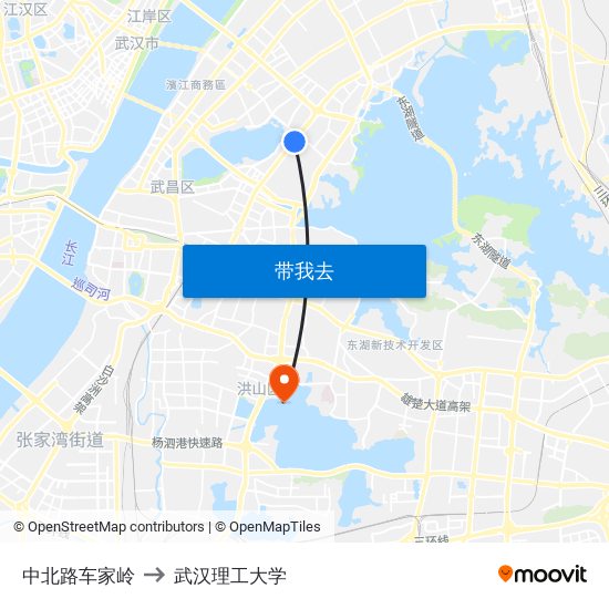 中北路车家岭 to 武汉理工大学 map