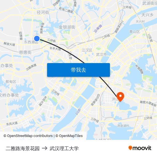 二雅路海景花园 to 武汉理工大学 map