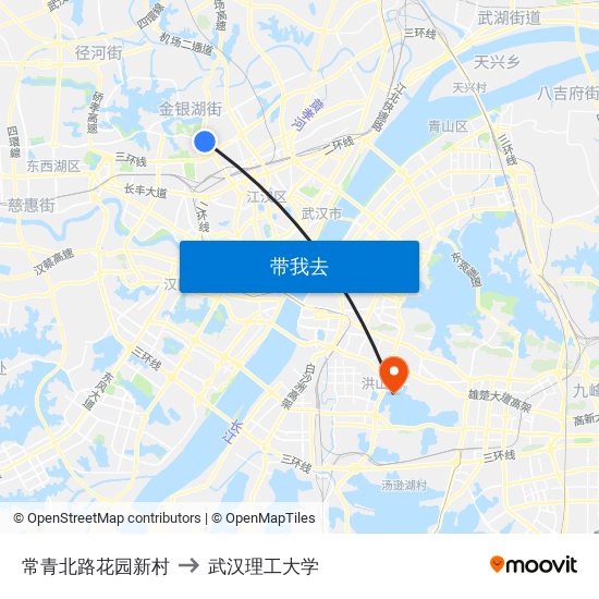 常青北路花园新村 to 武汉理工大学 map