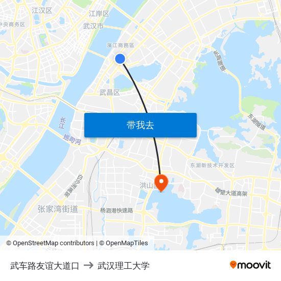 武车路友谊大道口 to 武汉理工大学 map