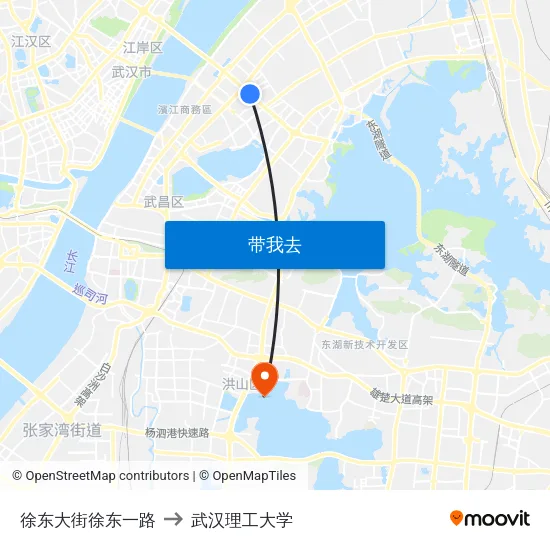 徐东大街徐东一路 to 武汉理工大学 map
