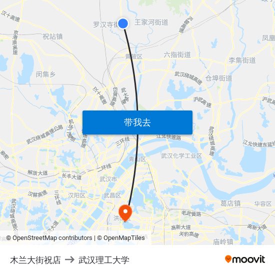 木兰大街祝店 to 武汉理工大学 map