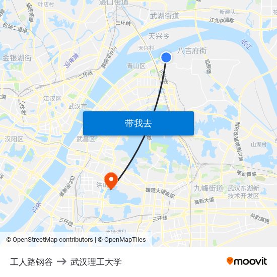 工人路钢谷 to 武汉理工大学 map