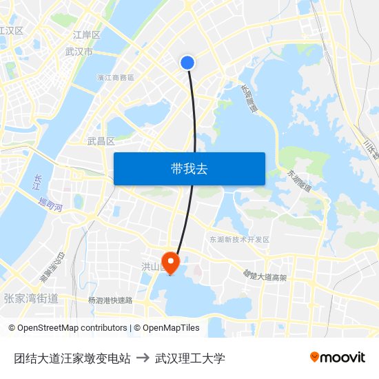 团结大道汪家墩变电站 to 武汉理工大学 map