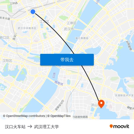 汉口火车站 to 武汉理工大学 map