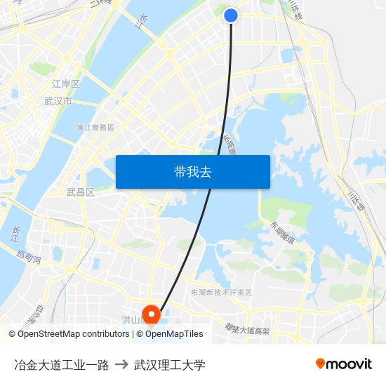 冶金大道工业一路 to 武汉理工大学 map