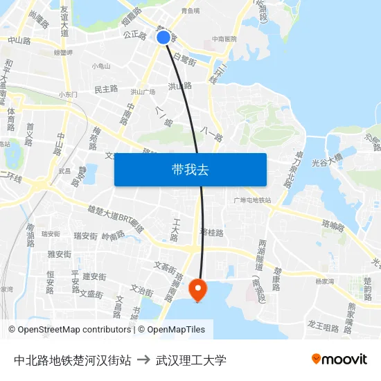 中北路地铁楚河汉街站 to 武汉理工大学 map