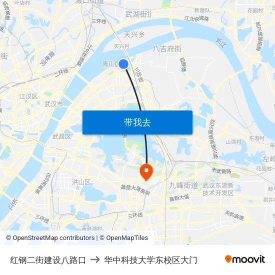红钢二街建设八路口 to 华中科技大学东校区大门 map