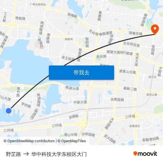 野芷路 to 华中科技大学东校区大门 map