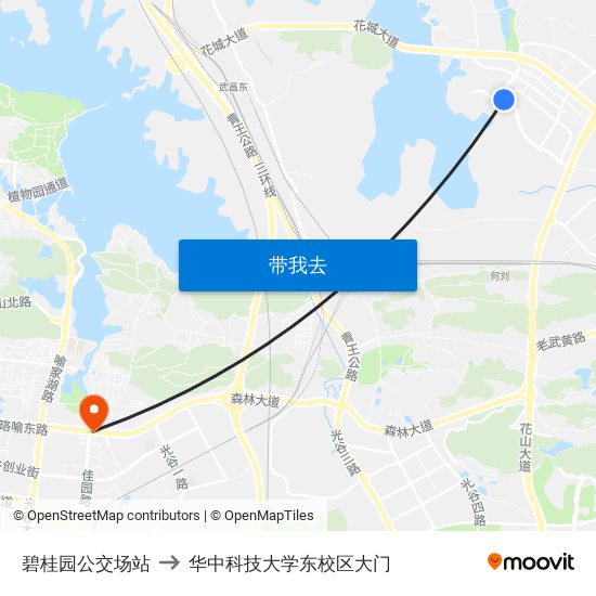 碧桂园公交场站 to 华中科技大学东校区大门 map