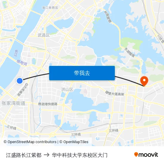 江盛路长江紫都 to 华中科技大学东校区大门 map