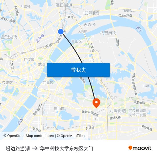 堤边路游湖 to 华中科技大学东校区大门 map