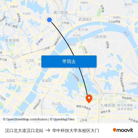 汉口北大道汉口北站 to 华中科技大学东校区大门 map