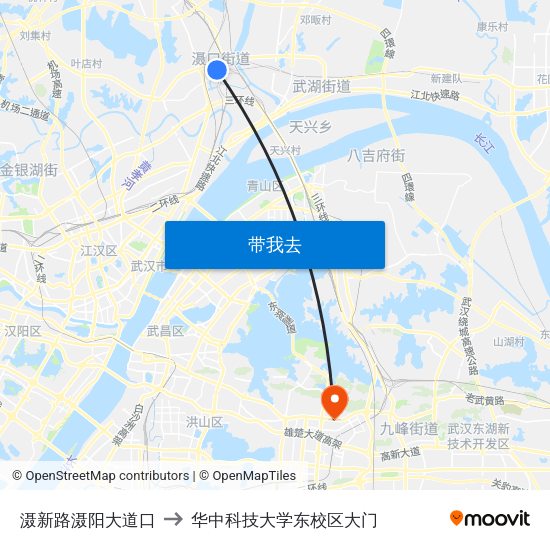 滠新路滠阳大道口 to 华中科技大学东校区大门 map